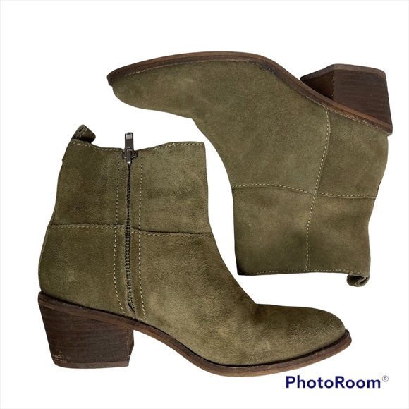 Madewell the Perrie B2070 green/moss suede ankle bootie 6 - Picture 4 of 16